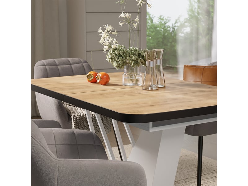  Vicco ensemble de table à manger, chêne de force doréblanc, 120x80cm avec 4 chaises de salle à manger  - Conforama D