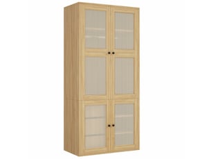 Armoire 90x47x200 cm à portes battantes, portes en rotin, 1 barre de penderie, 3 tiroirs, mdf, bois clair, dressing