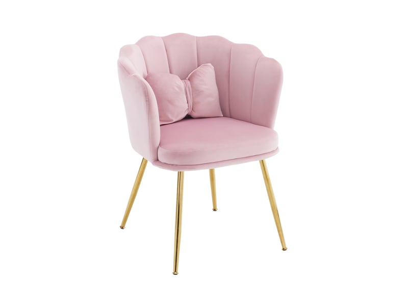 Lot de 4 chaises en velours rose avec dossier pétale, pieds en métal doré et coussins  - Conforama A