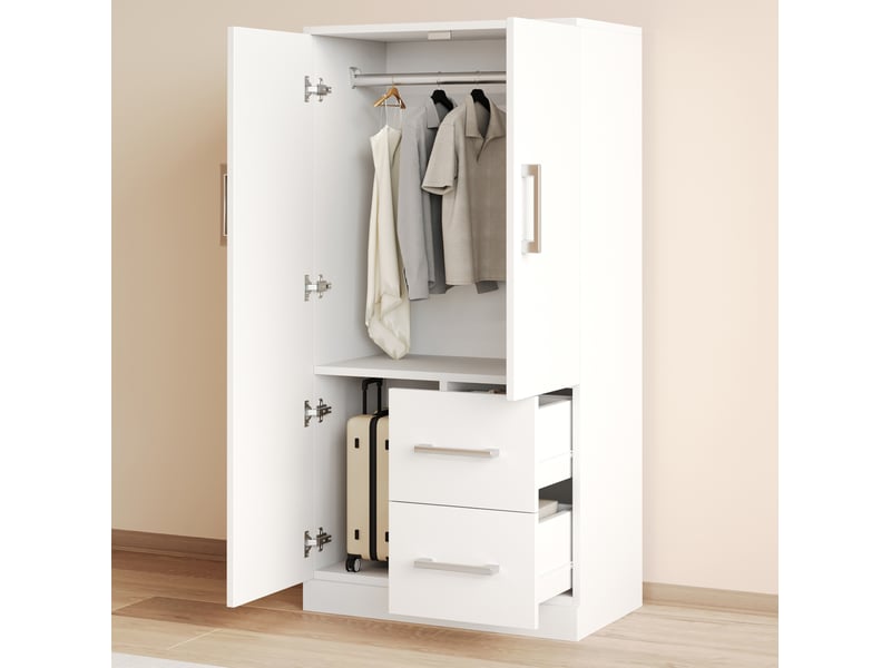 Armoire à 2 portes avec 2 tiroirs et grand espace de rangement pour chambre d'enfant, blanc, 70 × 40 × 135 cm - Conforama B