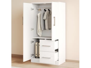 Armoire à 2 portes avec 2 tiroirs et grand espace de rangement pour chambre d'enfant, blanc, 70 × 40 × 135 cm