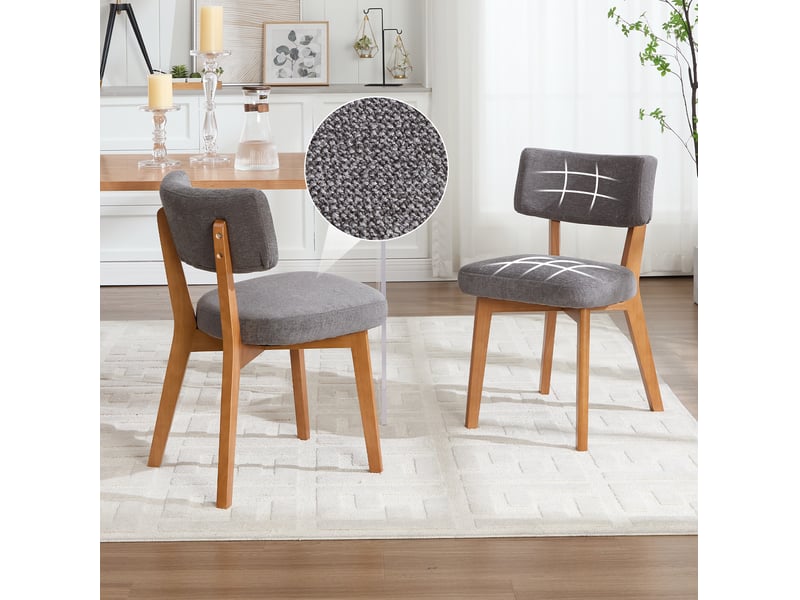  Lot de 2 chaises de salle à manger en tissu gris, pieds en bois  - Conforama E