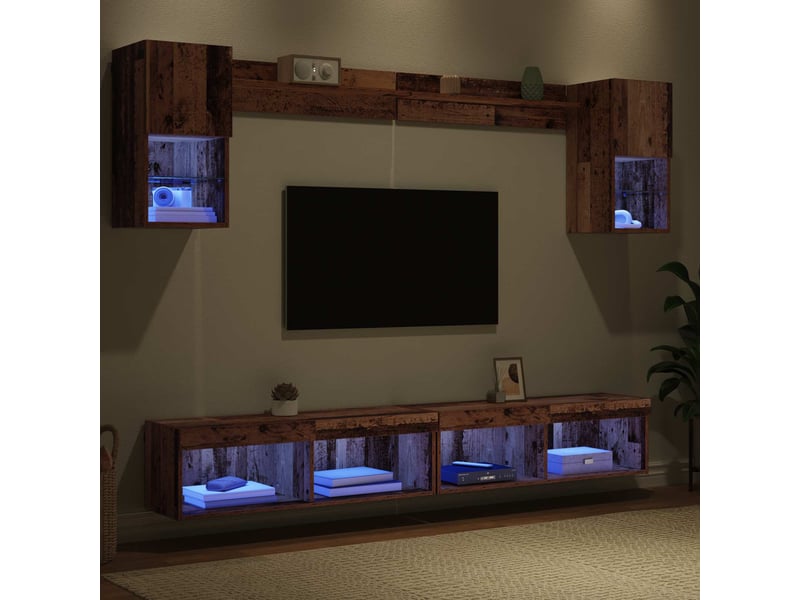  Unités murales tv avec led 6 pc bois ancien bois d'ingénierie shl43532  - Conforama E