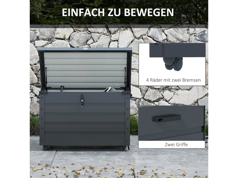  Coffre de jardin 295 l sur roulettes en acier galvanisé gris foncé 100 x 62 x 65 cm  - Conforama D