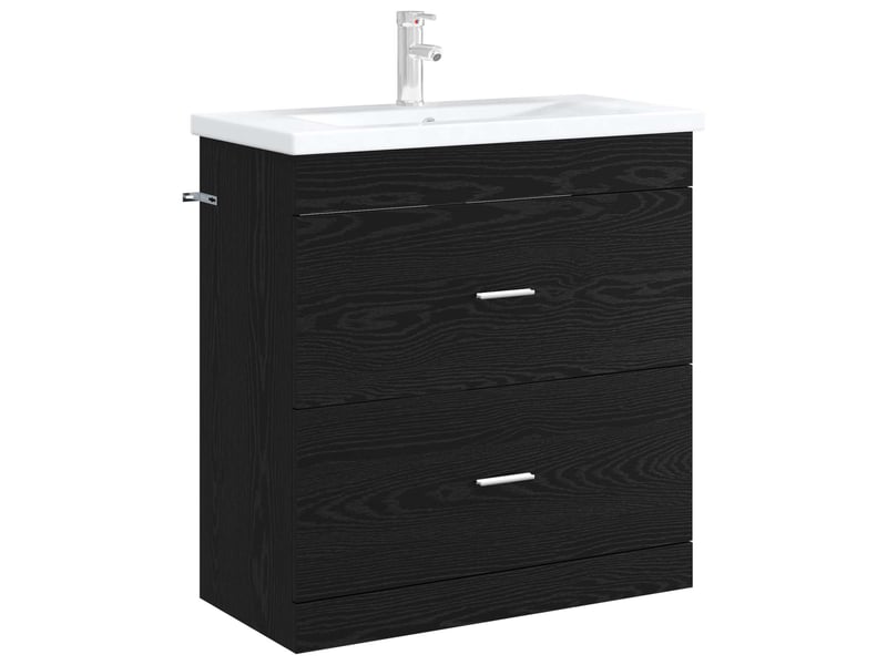  Meuble sous lavabo de salle de bain, commode chêne noir shl9817  - Conforama C