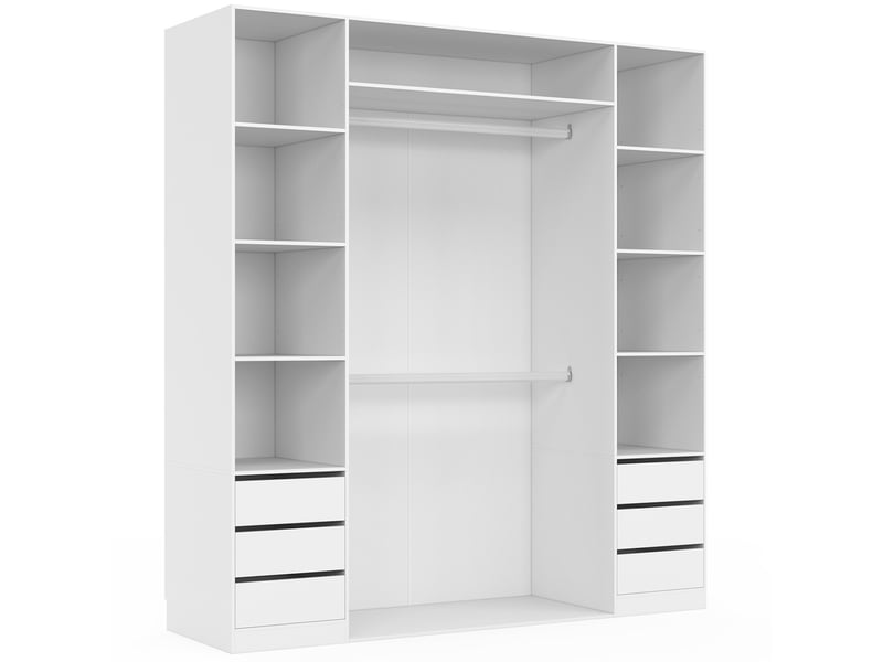 Dressing double tayla 185 x 55 x 200 cm avec étagères + double penderie + tiroirs blanc  - Conforama D