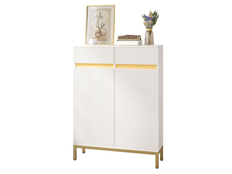  Meuble à chaussures 80x35x103 cm, 2 tiroirs, 2 portes, led et étagères réglables, rangement pratique pour entrée et couloir - blanc  - Conforama A