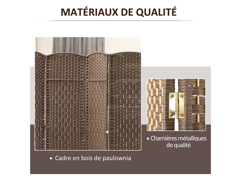  Paravent intérieur en bois 4 panneaux séparateur de pièce pliable pour salon chambre marron 180 x 180 cm  - Conforama R