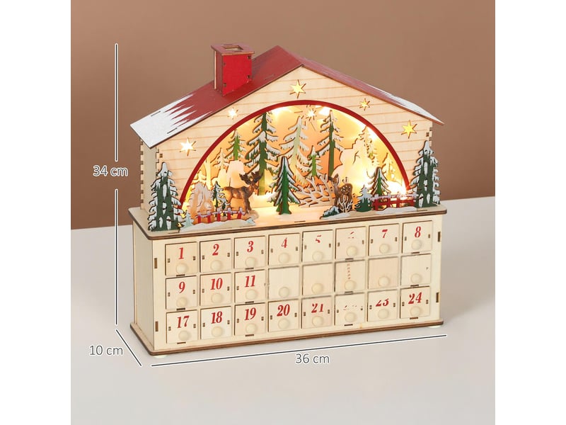  Calendrier de l'avent en bois à remplir avec 24 tiroirs et led 36 x 10 x 34 cm  - Conforama C