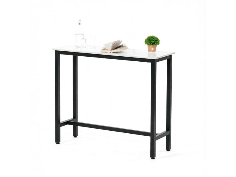  Table de bar haute 120 x 40 x 100 cm, décor marbre blanc et acier noir  - Conforama A
