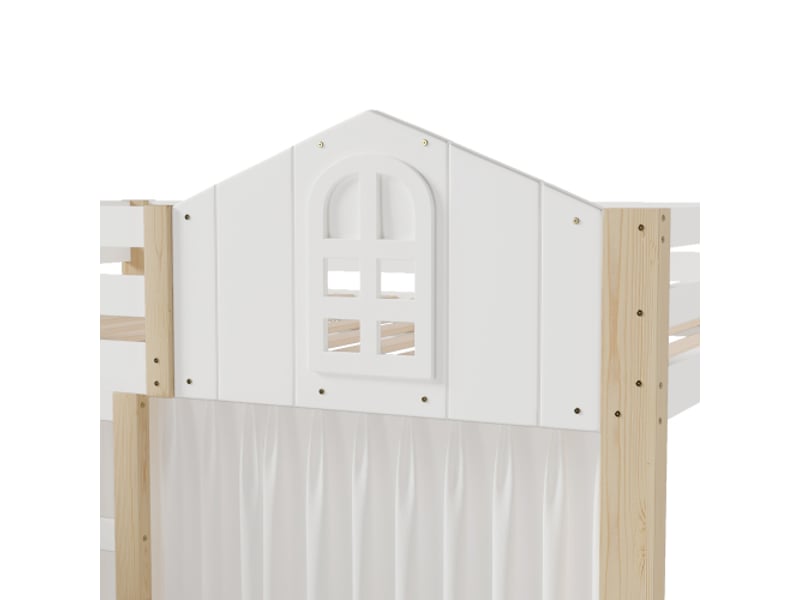  Lit mezzanine enfant 140x200 cm avec éclairage led, escalier de rangement ouvert, sans matelas, naturel et blanc  - Conforama E