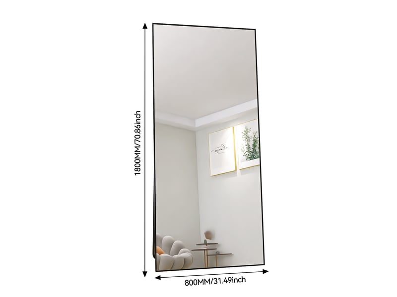  Miroir sur pied 180x80cm noir - miroir mural pleine longueur - cadre en alliage d'aluminium - verre trempé hd anti-explosion  - Conforama E