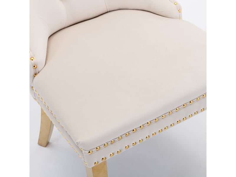 Lot de 2 chaises de salle à manger en velours beige, bois massif et pieds dorés - design élégant  - Conforama E