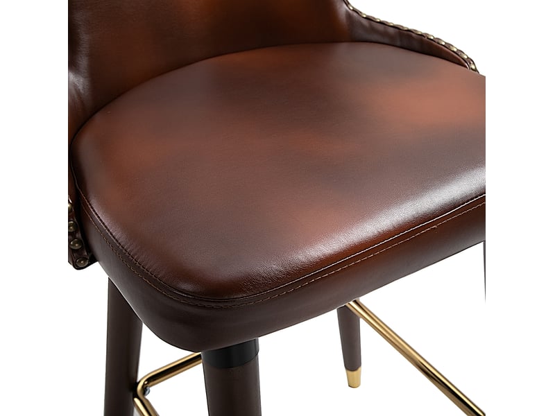  Tabourets de bar 52x53x101 cm, lot de 2, dossier bas, assise rembourrée, bois marron, structure métallique  - Conforama E