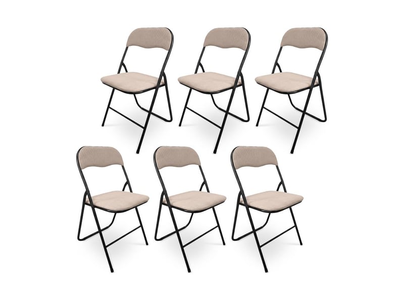  Lot de 6 chaises pliantes rembourrées en tissu beige et pieds métal noir - greta GRETA - Conforama A
