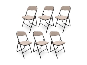 Lot de 6 chaises pliantes rembourrées en tissu beige et pieds métal noir - greta