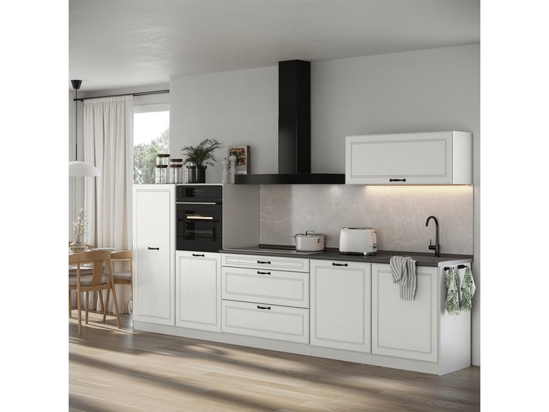  Vicco cuisine, blanc campagneblanc, 340cm plan de travail chêne doré  - Conforama C