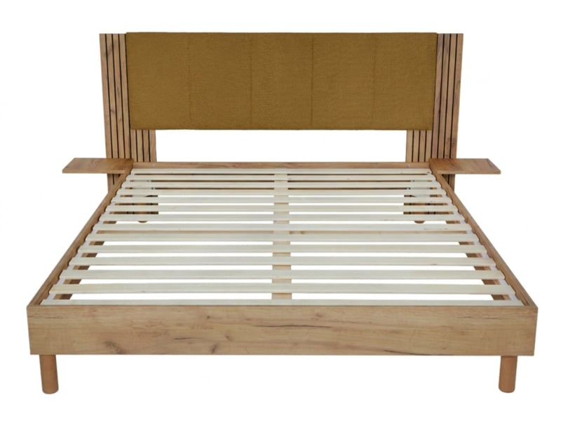  Bobochic lit isya tissu bouclette avec lattes massives jaune 180x200 ISYA - Conforama D