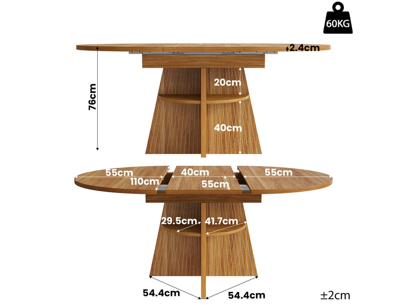  Marron foncé table à manger extensible avec rangement, design moderne, structure fonctionnelle pour cuisine et salle à manger  - Conforama B