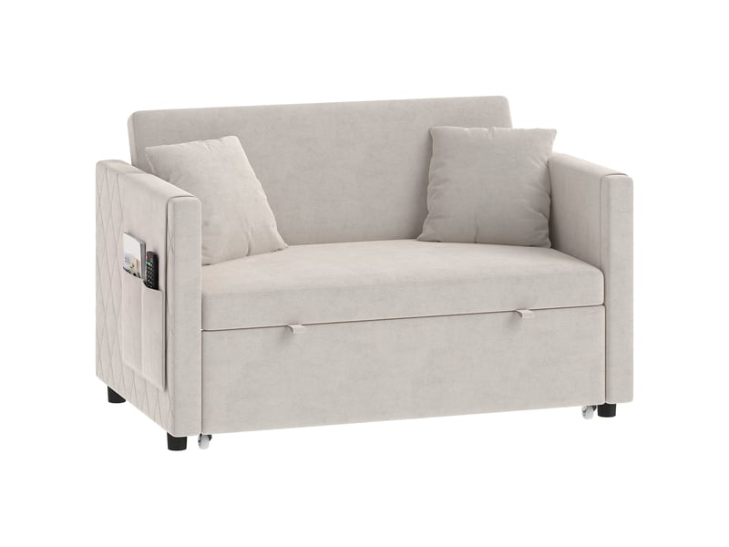  Canapé convertible inclinable réglable 2 places 2 coussins pochettes velours beige  - Conforama A