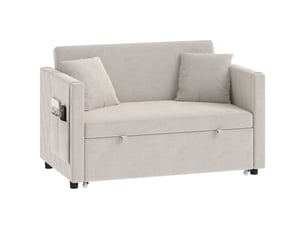Canapé convertible inclinable réglable 2 places 2 coussins pochettes velours beige