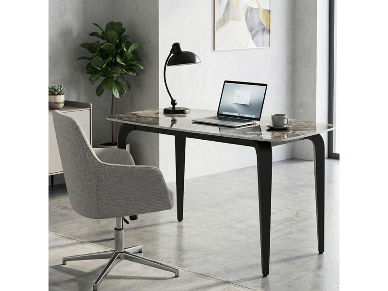  Celveraen table à manger pierre frittée 130 cm brun noir  - Conforama D