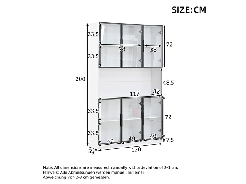 Vitrine haute led 120 x 34 x 200 cm – blanc – 6 portes en verre et éclairage piloté par application  - Conforama C