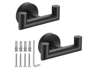 Lot de 2 crochets porte-serviettes en nickel brossé pour salle de bain de cuisine, double support robuste pour suspendre les serviettes, support mural