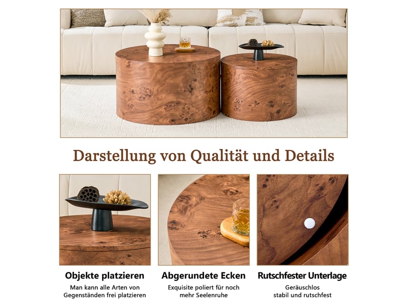  Lot de 2 tables basses rondes gigognes avec rangement mdf marron W3658P464737 - Conforama E