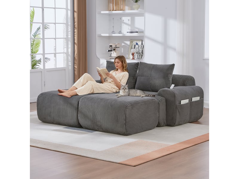  Canapé droit fixe 2 places tissu gris foncé  - Conforama B
