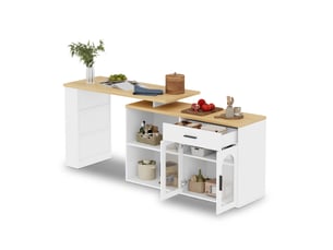 Îlot de cuisine 136x50x78 cm avec plateau pivotant et rangements blanc