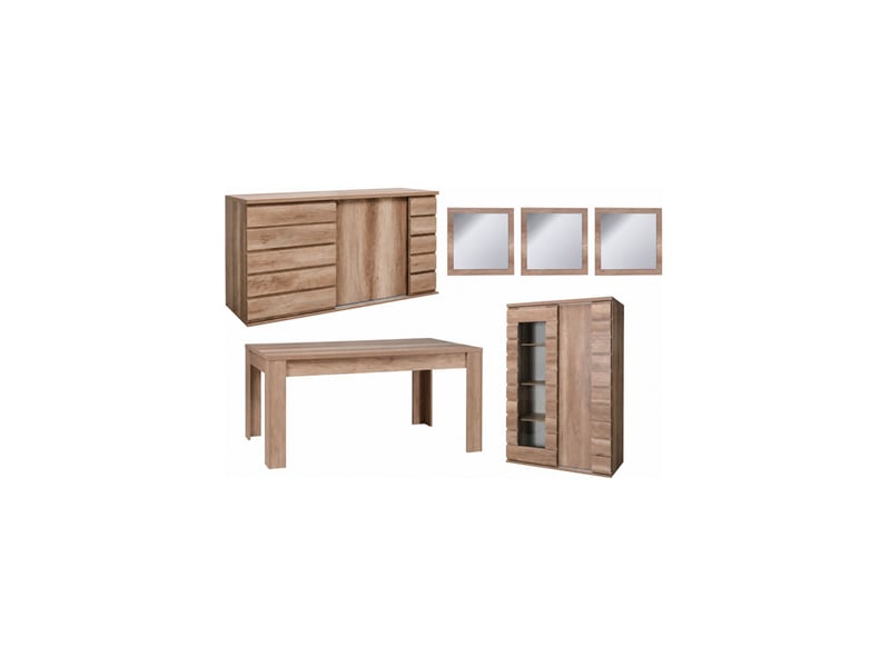  Salle à manger complète romi chêne dab canyon – table, buffet, vitrine et 3 miroirs  - Conforama A