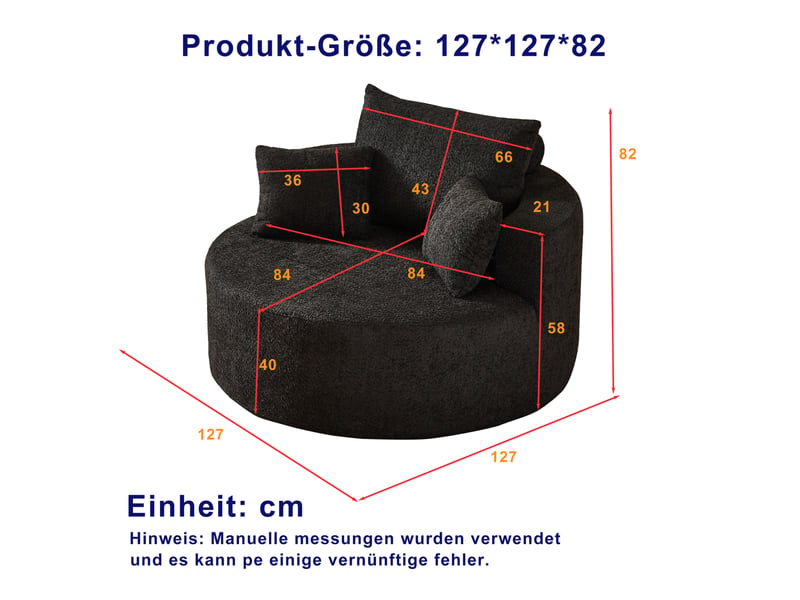  Fauteuil 127x127x82 cm 1 place noir  - Conforama E