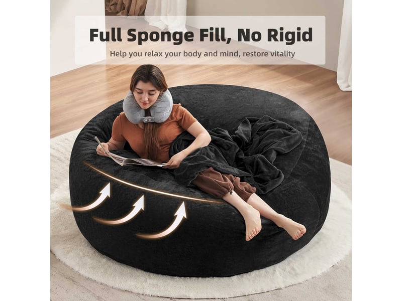  Pouf repose-pieds noir compressible, dimensions 150x150x60cm, se rétablit en 3 à 7 jours après déballage, entretien simple  - Conforama E