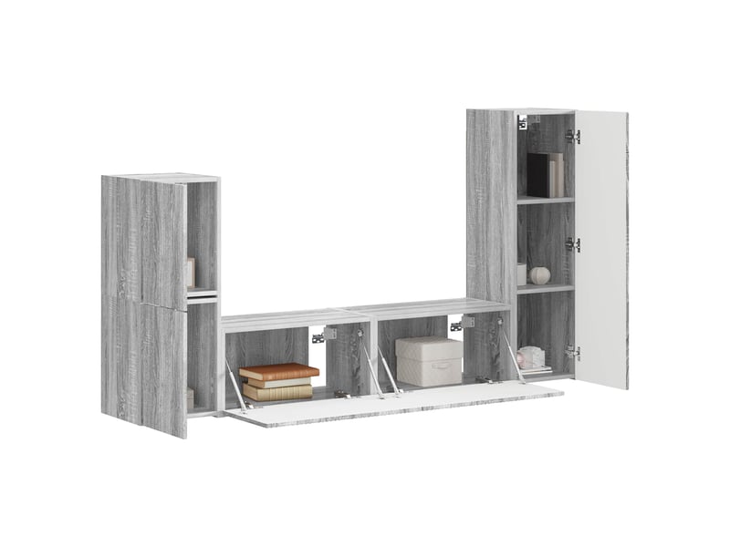  Ensemble meuble tv - banc tv - meuble de rangement 4 pcs gris sonoma bois d'ingénierie  - Conforama C