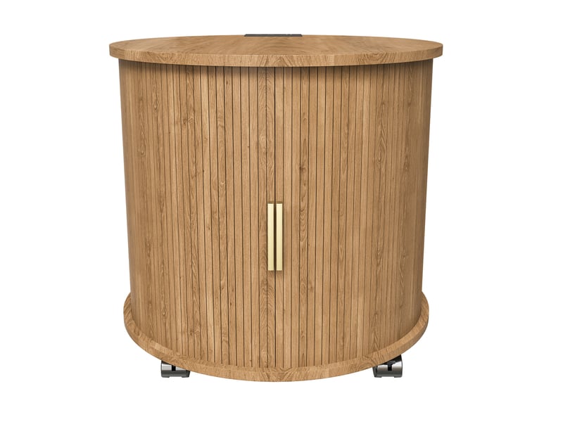 Table de chevet - 60x60x60cm - bout de canapé cylindrique mid-century en mdf avec station de charge - marron - naturel - Conforama A