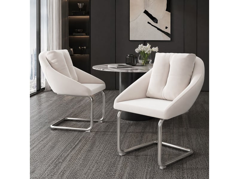  Lot de 2 chaises de salle à manger en velours beige avec coussin  - Conforama C