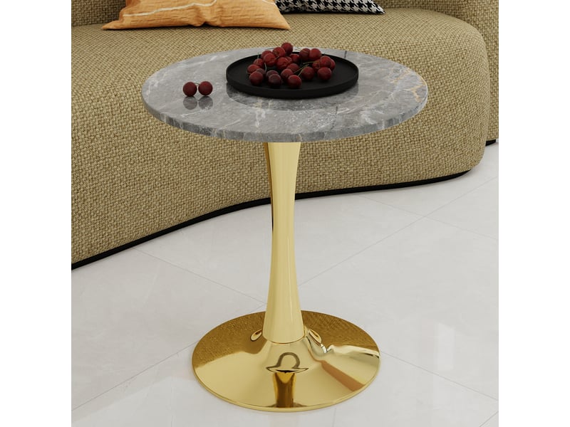  Guéridon rond 70x70x72 cm en marbre artificiel, doré et gris veiné  - Conforama B
