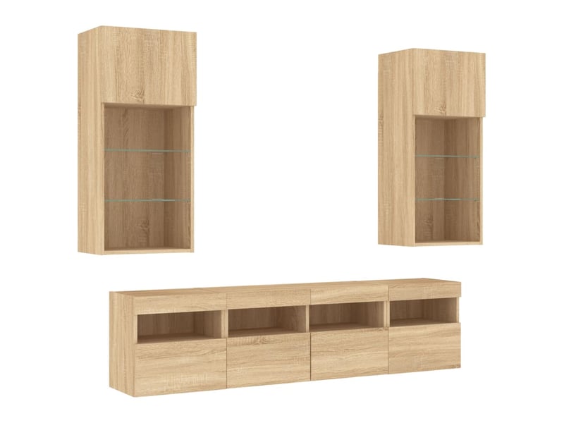  Unités murales tv avec led 5 pcs chêne sonoma bois d'ingénierie shl43215  - Conforama C