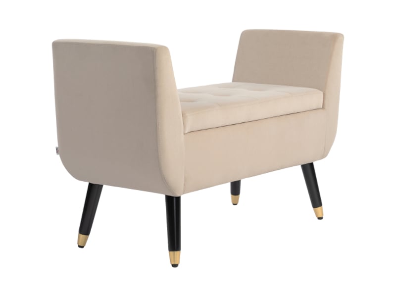 Banc coffre beige effet velours avec accoudoirs, rangement, bois d’hévéa, 107x42x65 cm  - Conforama A