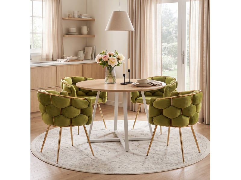  Fauteuil d'appoint moderne en velours olive avec pieds en métal doré  - Conforama D