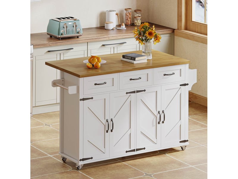  Desserte de cuisine 140x43x90,5 cm plateau rabattable mdf blanc et naturel  - Conforama D