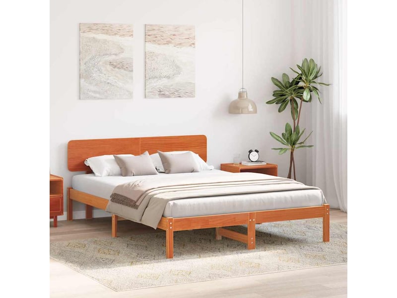  Lit double- lit adulte -  cadre de lit avec tête de lit brun  150 x 200 cm pin massif  - Conforama B