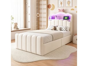 Lit coffre 90x200 cm <strong></strong>  <strong></strong> coloris beige