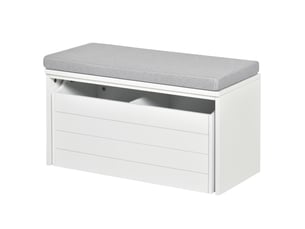 Banc de rangement avec coussin gris - meuble à chaussures - banc à chaussures avec grand tiroir double compartiment - mdf blanc