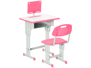 Bureau d'écolier avec chaise réglable en hauteur pour enfants de 6 à 12 ans, acier et mdf, rose