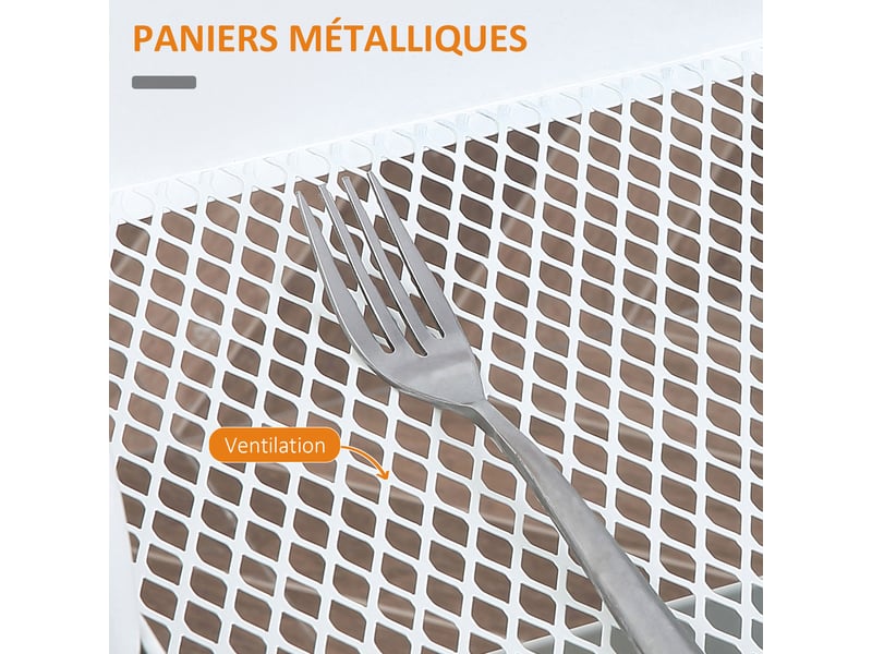 Desserte de cuisine chariot de service 2 étagères tiroir plateau aspect bois acier clair pp blanc - Conforama E