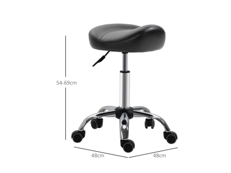  Tabouret de travail pivotant à roulettes, similicuir noir, réglable 54-69 cm, salon et massage  - Conforama C