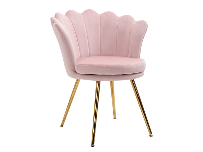  Fauteuil coquillage chaise coiffeuse fauteuil en velours avec pieds en métal doré rose poudré  - Conforama B
