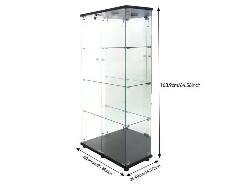  Vitrine en verre avec led- verre trempé miroir- vitrine armoire pour collection-4 niveaux- 2 portes-serrure de sécurité- 80×36×164cm-noir  - Conforama C